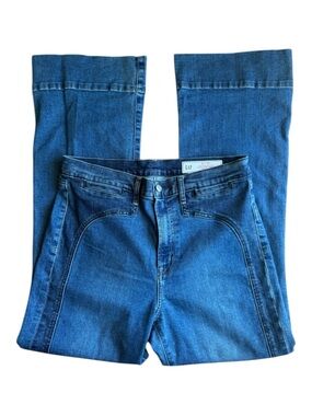 GAP 70s Flare High Rise Jeans Size 31 Blue Denim Retro Wide Leg Vintage Style
